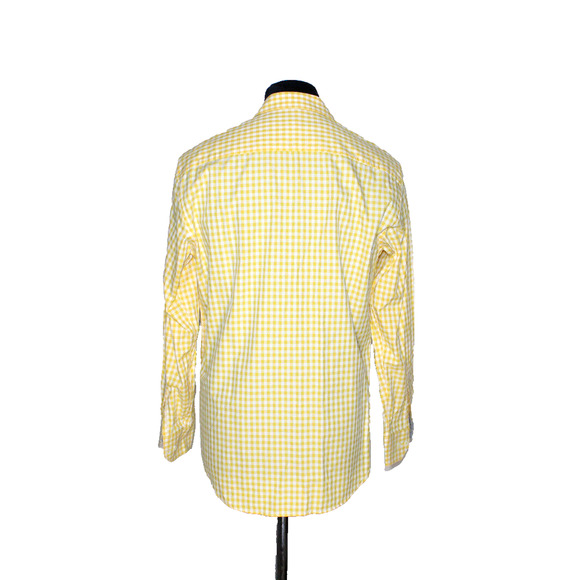 A4 Auth BUGATCHI UOMO Yellow Check Button Up Long Sleeve Shirt Size L - Picture 3 of 5
